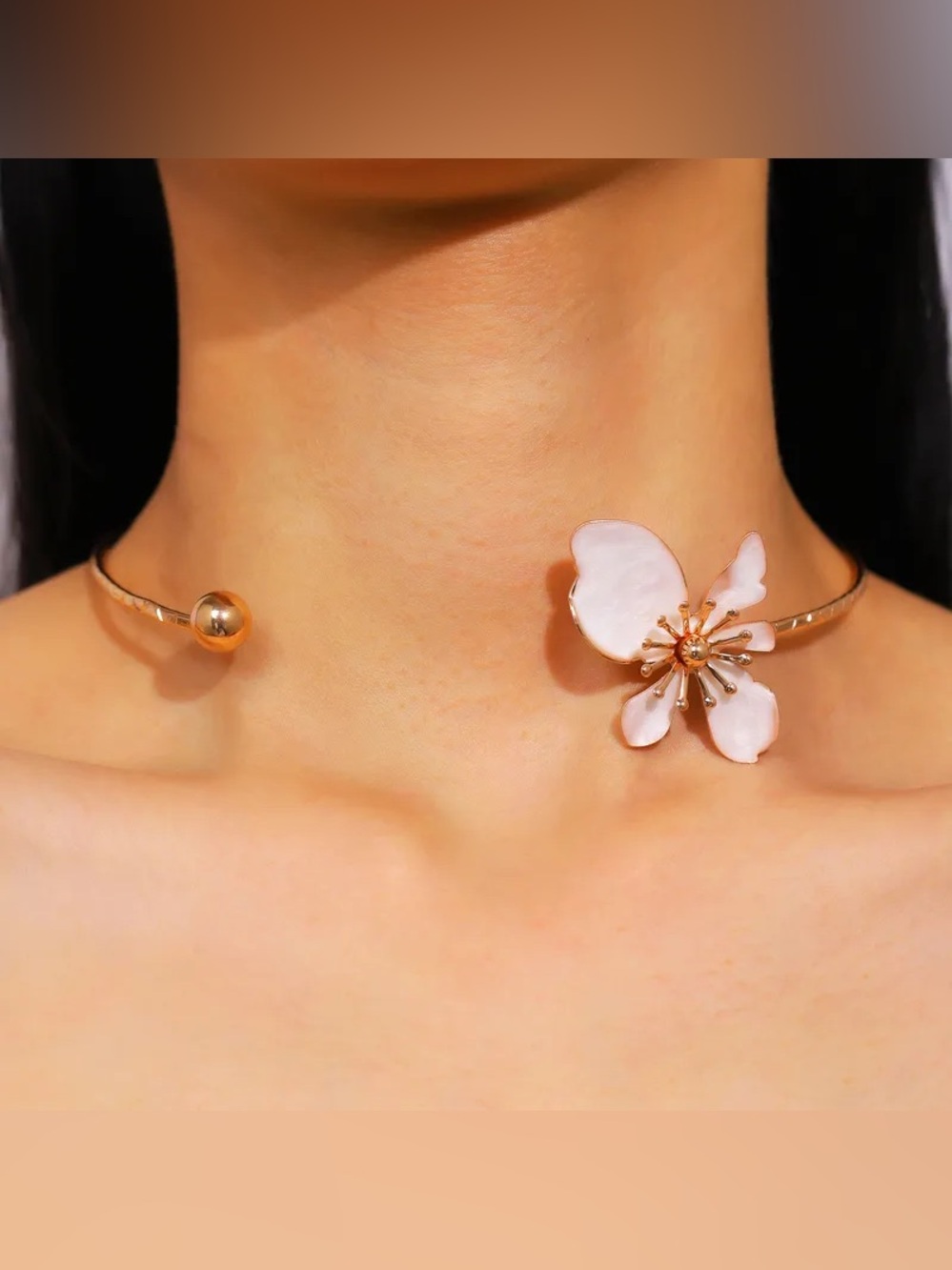 Anthropologie Gold Choker with Pink Floral Accent